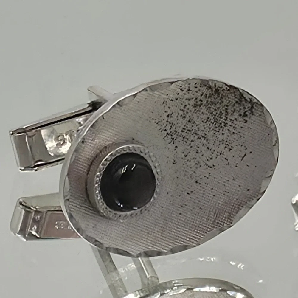 Sterling T2 Cufflinks Mens OS Silver Good Textured Oval Black Onyx Toggle Back